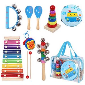 12pcs Musical Wooden Percussion Instrument Toys Set Gift for Kids with Carry Bag