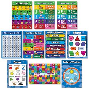 10 Laminated Educational Learning Poster Kit for Toddlers and Preschool Kids