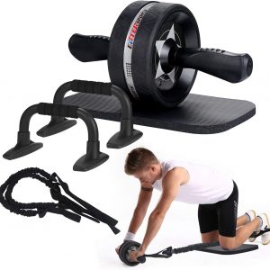 6-in-1 Ab Roller Wheel Kit with Knee Pad, Resistance Bands, Push Up Handle Grips, by EnterSports